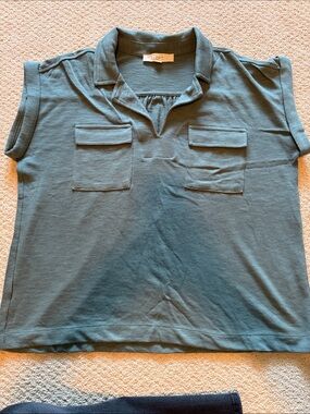LOFT Teal Short Sleeve Pocket Polo